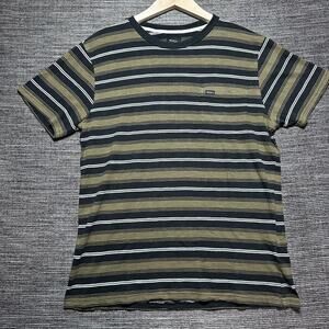 RVCA Shirt Men's L Black White Striped Short Sleeve Slim Fit Pocket